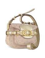 Coccinelle Antique Pink and Gold Metallic Leather Trim Small Shoulder Bag