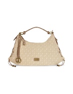 Coccinelle Beige Logoed Canvas Large Flat Tote Bag