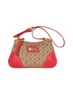 Coccinelle Beige Logoed Fabric and Red Leather Small Evening Bag