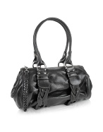 Coccinelle Black Goatskin Barrel Shoulder Bag