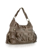 Coccinelle Cameron - Taupe Ruffled Calf Leather Hobo Bag