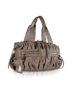 Coccinelle Cameron - Taupe Ruffled Calf Leather Satchel Bag