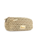 Logoed Beige Zippered Large Beauty Cosmetic Bag