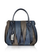 Coccinelle Raquel - Blue and Taupe Leather Top Zip Tote Bag