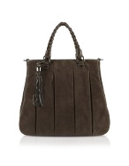 Vivian Suede and Leather Pleated Tote Bag