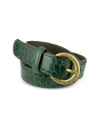 Womenand#39;s Green Croco Stamped Italian Leather Belt