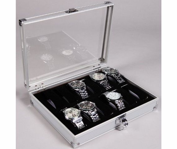 Coco Digital Aluminium 12 Watch Display Case Box Perspex Lid Wristwatch Showcase
