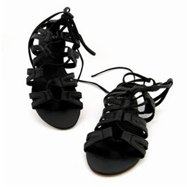 Black Leather Lace Up Cleo Sandal
