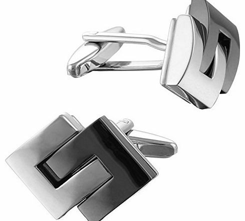 Square Mile Rhodium Plated Base Metal And Black Cufflinks
