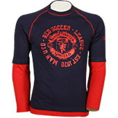 Manchester United Kids Long Sleeve Red Soccer T-Shirt - Navy/Red.