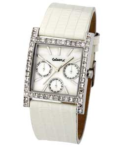 X Ladies White Strap Multidial Watch