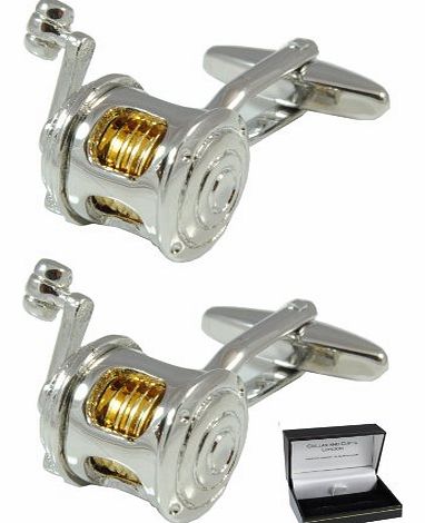 COLLAR AND CUFFS LONDON  - Fun Fishing Reel Executive Cufflinks - High Quality Brass - Silver and Gold Coloured - Presentation Gift Box Included