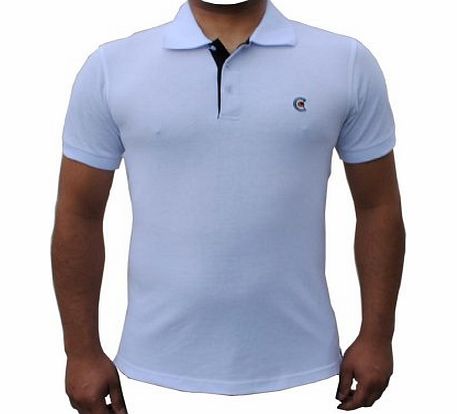 COLLAR AND CUFFS LONDON  - Mens Fitted Polo Shirt - Metallic White - High Quality 100 Cotton - Fit Guaranteed - Short Sleeve - Black Accent Detail - Plain Pattern (Medium)