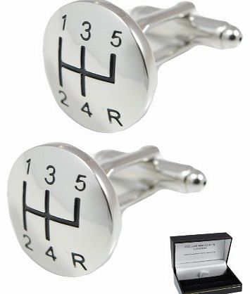 COLLAR AND CUFFS LONDON  - Stylish Gear Stick Executive Cufflinks With A Circular Domed Face - Perfect For Car Lovers - High Quality Solid Brass - Silver Colour - Gear Knob - Presentation Gift Box Incl