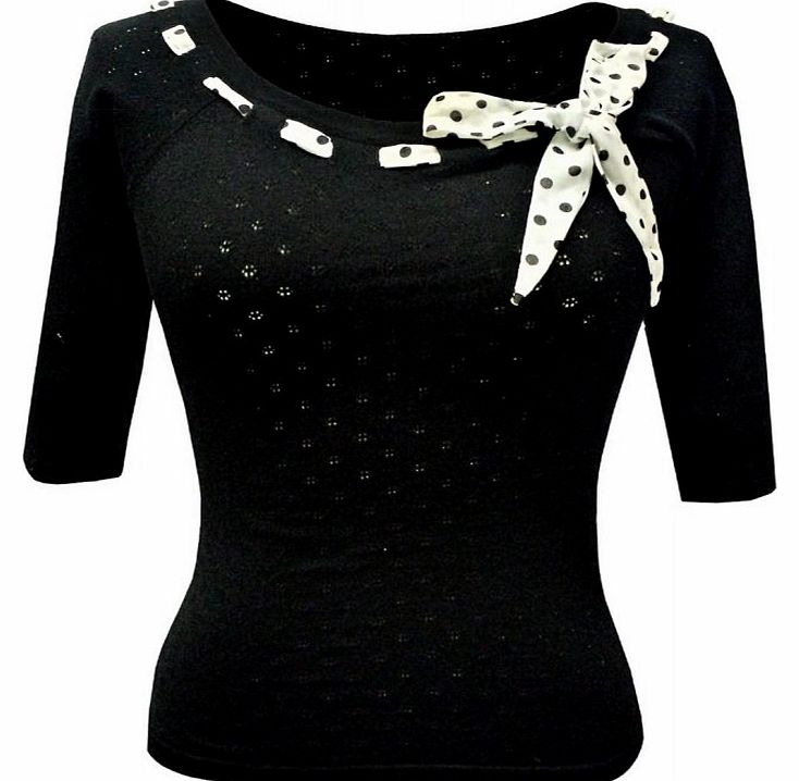 Collectif Stefania Polka Dot Scarf Knitted Top AW140104B