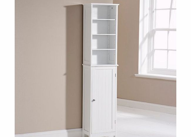 Colonial Bathroom Cupboard White Tall 1 Door 4 Shelf Wooden Cabinet Tong amp; Groove