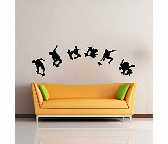 ColorfulHall 19.69x47.24in Skateboard wall mural stickers six skater Vinyl decals kids boys room Decor