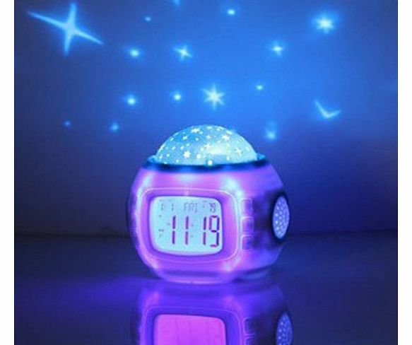 ColorMaxNet Children Room Sky Star Night Light Projector Lamp Bedroom Alarm Clock W/music
