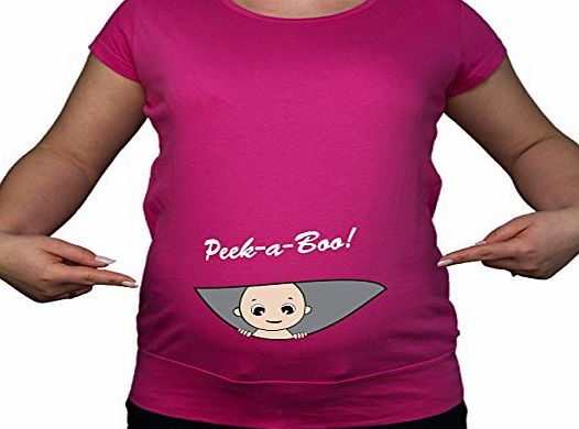 Maternity Pregnancy size 10 - 20 Cotton BABY Peek a boo Top Tunic T-Shirt White Black Blue Teal Green Lime Violet Pink Funny baby shower print (Medium, Blue)