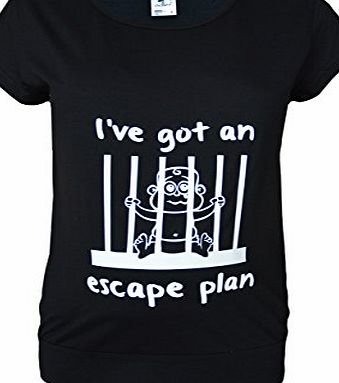 Colour Fashion Maternity Pregnancy size 10 - 20 Cotton Baby Prison Print Top Tunic T-Shirt Black (M)