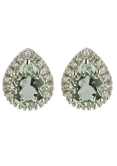 Coloured Collection 9ct Gold Green Amethyst and Diamond Earrings