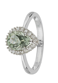 Coloured Collection 9ct Gold Green Amethyst and Diamond Ring