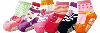 Colourful Baby World Baby Girls Infant Ballet Ballerina Socks 6 packs Anti Slip Pink Age 2 3 4