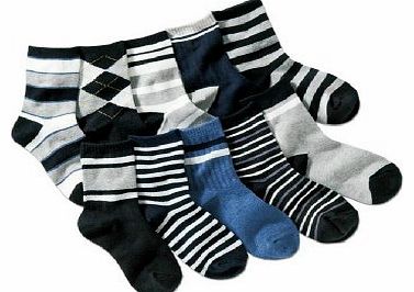 Kids Boys 10-Pack Black Grey Navy Stripe Socks (Age 3 to 8) - LARGE (Age 5 to 8+)