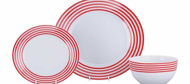 ColourMatch Stripe 12 Piece Dinner Set - Poppy Red