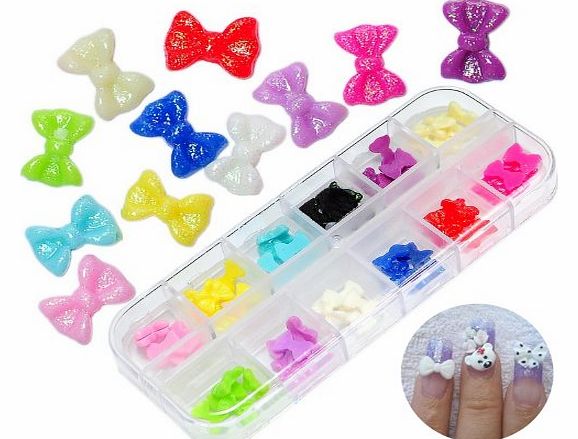 Come2Buy 60 Pcs 12 Mix Colors Acrylic 3D Rhinstone Nail Art Glitter Bows / Bowknot Design With Storage Case