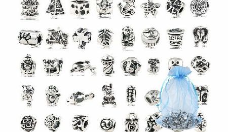 Come2Buy Bundle Monster 40 PC Antique Silver Plated Oxidized Metal Beads Charms Set Mix Lot - Compatible with Pandora Biagi Troll Chamilia Bracelets