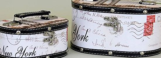 Comfort Zone Letter to New York NYC Set of 2 Storage Box, Vanity Case, Jewellery Boxes, Carry Case, USA America Stamp