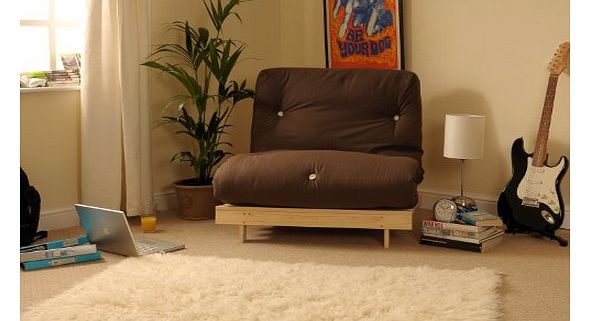 3ft (90cm) Single Wooden Futon with CHOCOLATE Mattress