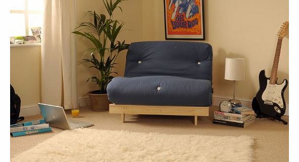 Comfy Living 3ft (90cm) Single Wooden Futon with NAVY Mattress