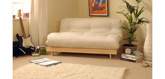Comfy Living 4ft Small Double 120cm Wooden Futon Set with NATURAL / CREAM Mattress