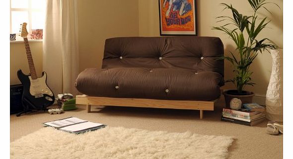 Comfy Living 4ft6 (135cm) Double Wooden Futon with CHOCOLATE Mattress