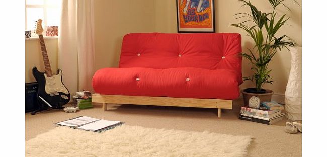 Comfy Living 4ft6 (135cm) Double Wooden Futon with RED Mattress