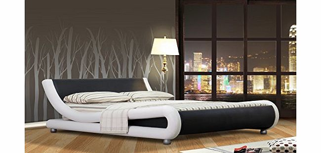 Comfy Living 4ft6 Italian Designer Faux Leather Double Mallorca Bed Frame White with Black