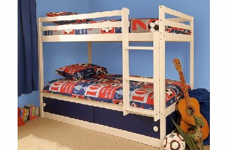 Comfy Living Boys Slide Storage White Wooden Bunk Bed with Blue Sliding Doors with Mattresses