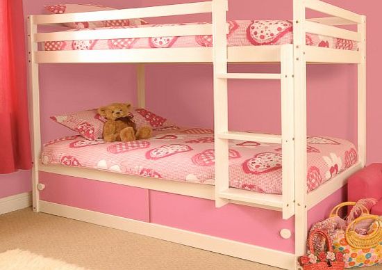 Comfy Living Girls Slide Storage White Wooden Bunk Bed with Pink Sliding Doors