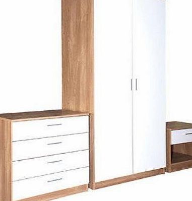 Comfy Living High Gloss White, Oak, Wardrobe, 4 drawer, bedside cabinet, Trio Set, Bedroom furniture