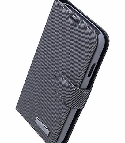 Commander  Premium Exclusive Designer BOOK CASE ELITE Textile Gray for Samsung Galaxy S4 GT-I9500 / GT-I9505 licensed Cloth with Pda-Punkt