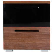 2 Drawer Bedside, Walnut & Black Gloss