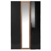 Triple Wardrobe With Mirror, Walnut & Black