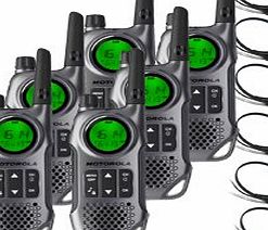 Comtechlogic 10Km Motorola TLKR T8 2 Two Way Radio Walkie Talkie with 6 x Comtech CM-215TH PTT/VOX Throat mics for Skiing amp; Go KartinG - Six pack