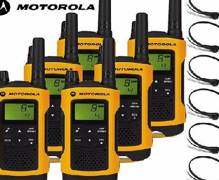Comtechlogic 10Km Motorola TLKR T80 Extreme Two Way Radio Walkie Talkie Travel Pack with 6 x Comtech CM-215TH PTT/VOX Throat mics for Skiing amp; Go Karting - Six