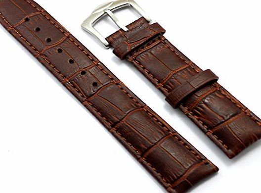 Conbays 20mm Brown Genuine Leather Stainless Steel Pin Buckle Watch Band Strap