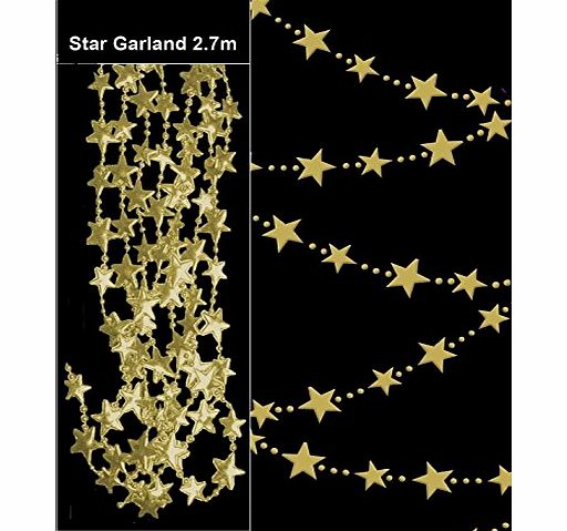 Concept4u Decorative Star Bead Chain Garland 2.7m GOLD ideal for Tree Decorations or art amp; craft - Christmas / Xmas