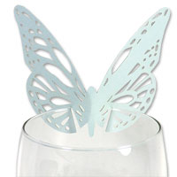 Confetti Aqua pearl laser cut butterfly glass place card pk 10