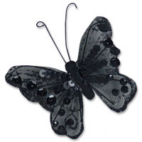 Black large sheer sequin glitter butterfly pk 6